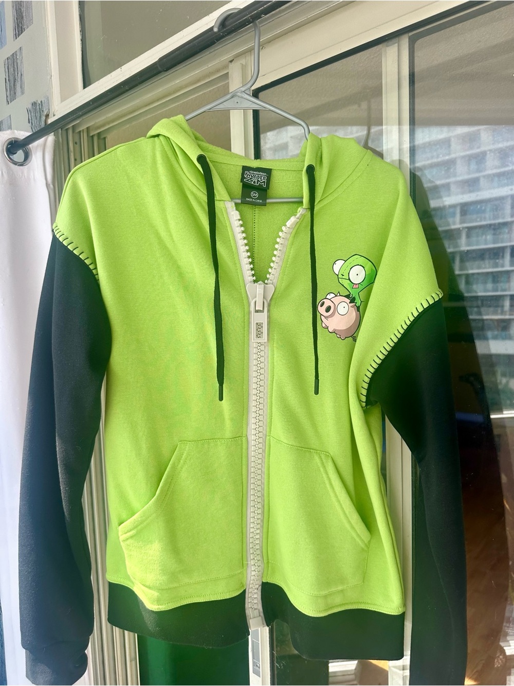 Invader Zim Hot Topic bright green giant zip-up character hoodie